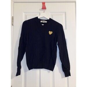 Comme des Garcons PLAY Navy Blue 100% Wool V-Neck Sweater Women's Small
